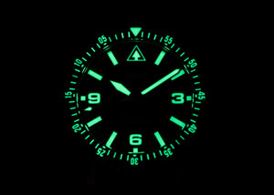 DIVER-1 Mission Timer® lume showing the intense SuperLumiNova